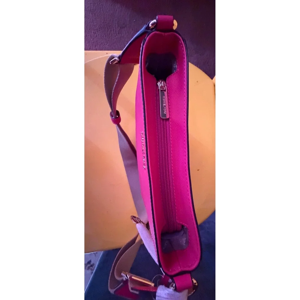 Michael‎ Kors Jet Set Large Crossbody Bag Pink Saffiano Leather Silver Hardware